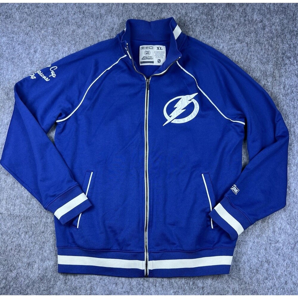 Vtg CCM Tampa Bay Lightning Men's Jacket Zip Up Stanley Cup 2004 Blue Size XL